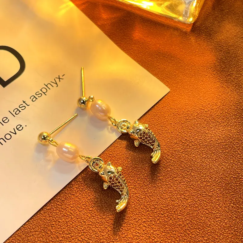 Copper Plated Pearl Earrings for Women - Image 4
