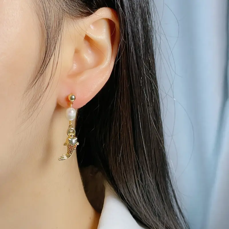 Copper Plated Pearl Earrings for Women - Image 5