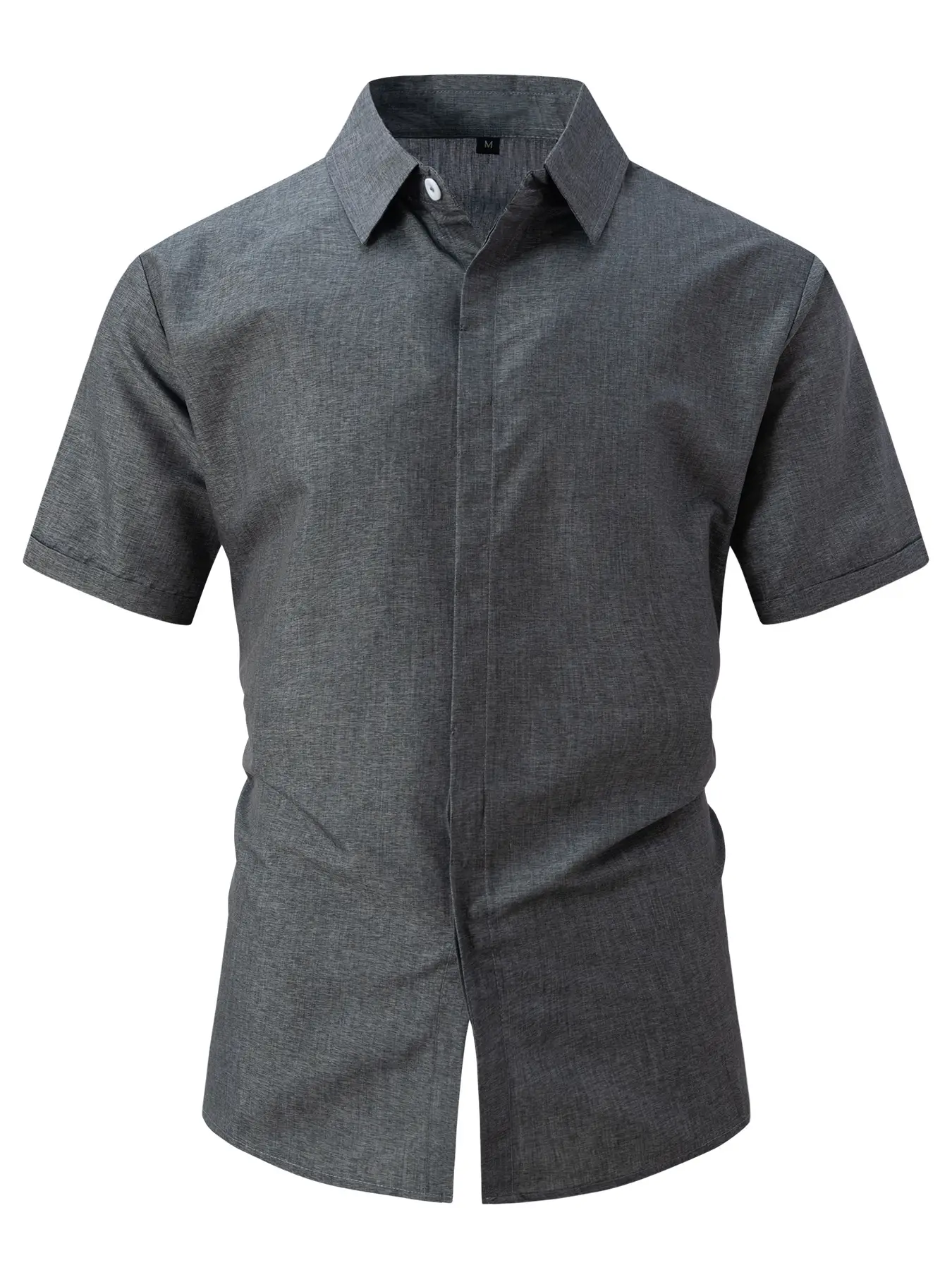 Men Cotton Linen Short Sleeve Shirt Grey Plus Size — feature 3