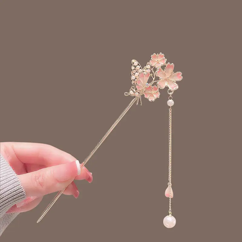 Chinese Butterfly Hairpin with Pearl Drop Antique Hanfu Style — feature 4