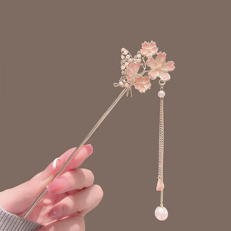 Chinese Butterfly Hairpin with Pearl Drop Antique Hanfu Style — feature 5