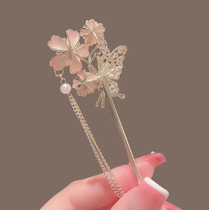 Chinese Butterfly Hairpin with Pearl Drop Antique Hanfu Style — feature 8