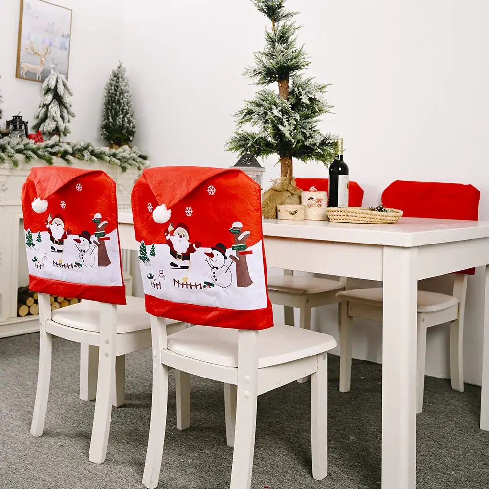 Christmas Snowman Chair Covers Red Non-Woven - Image 4