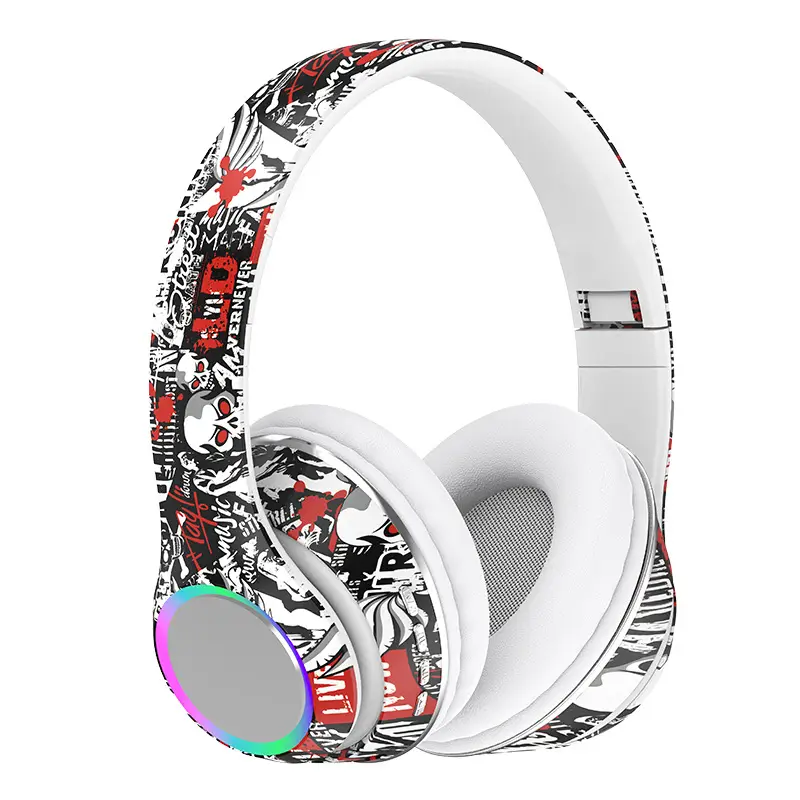 Over-Ear Bluetooth Headset with RGB Lights & Graffiti Design