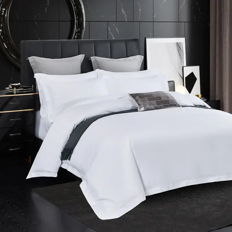 Four-Piece Linen Set for Star-Rated Hotels, Four Seasons Style, Pure White, Hotel and B&B Bedding Set, Bed Sheet and Fitted Sheet Style