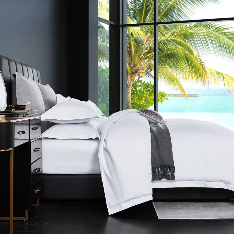 Four-Piece Linen Set for Star-Rated Hotels, Four Seasons Style, Pure White, Hotel and B&B Bedding Set, Bed Sheet and Fitted Sheet Style