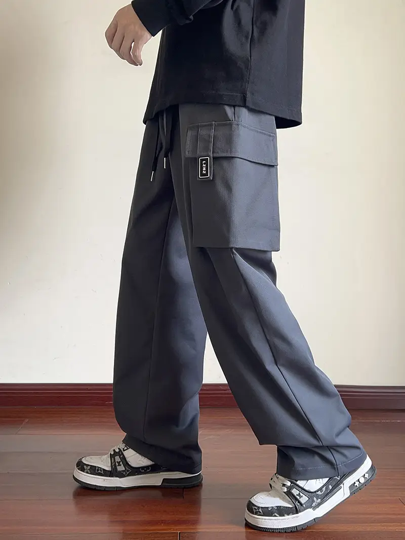 Men Black Straight Leg Cargo Pants Spring Autumn 2025 - Image 5