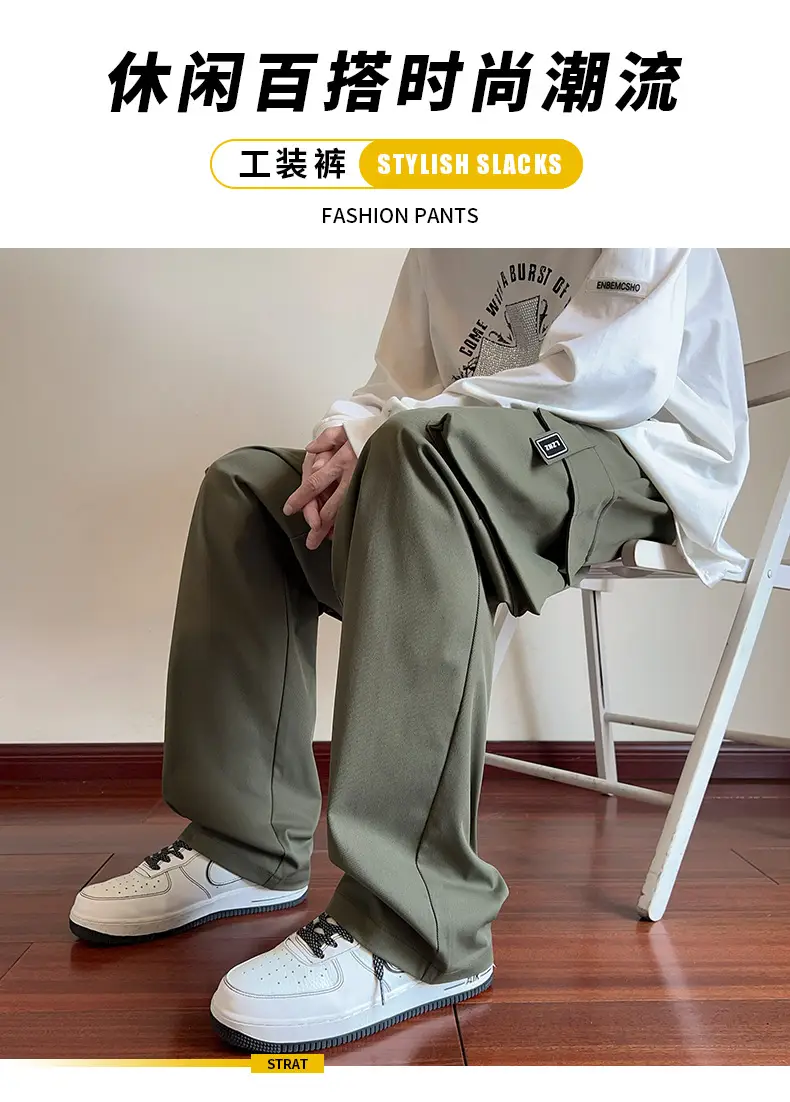 Men Black Straight Leg Cargo Pants Spring Autumn 2025 — feature 1
