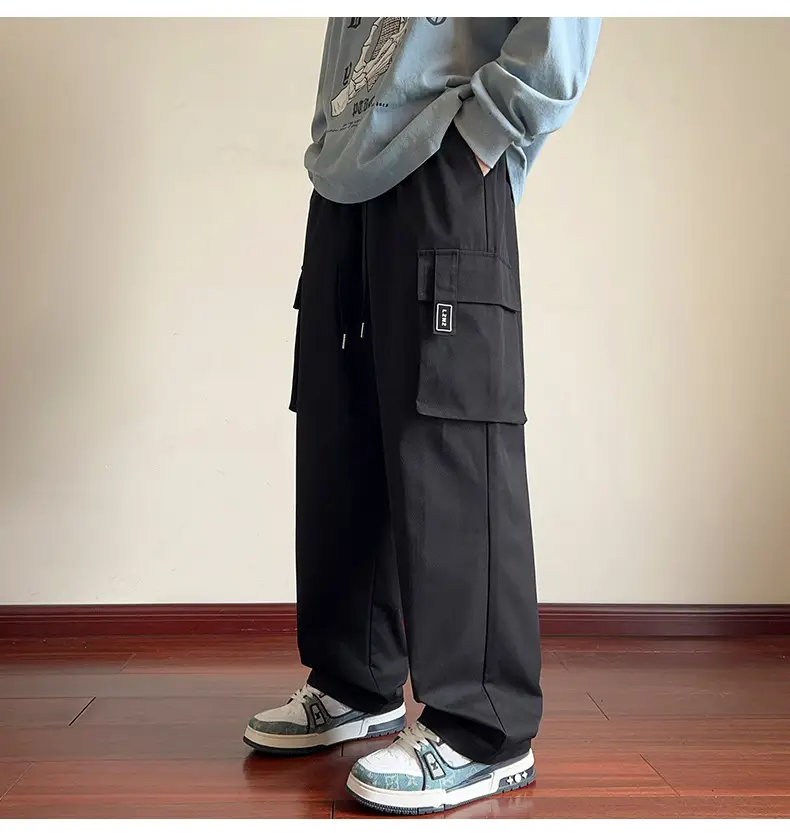 Men Black Straight Leg Cargo Pants Spring Autumn 2025 — feature 14