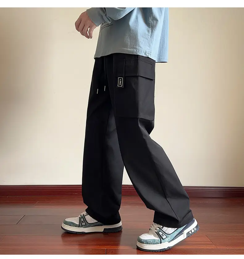 Men Black Straight Leg Cargo Pants Spring Autumn 2025 — feature 15