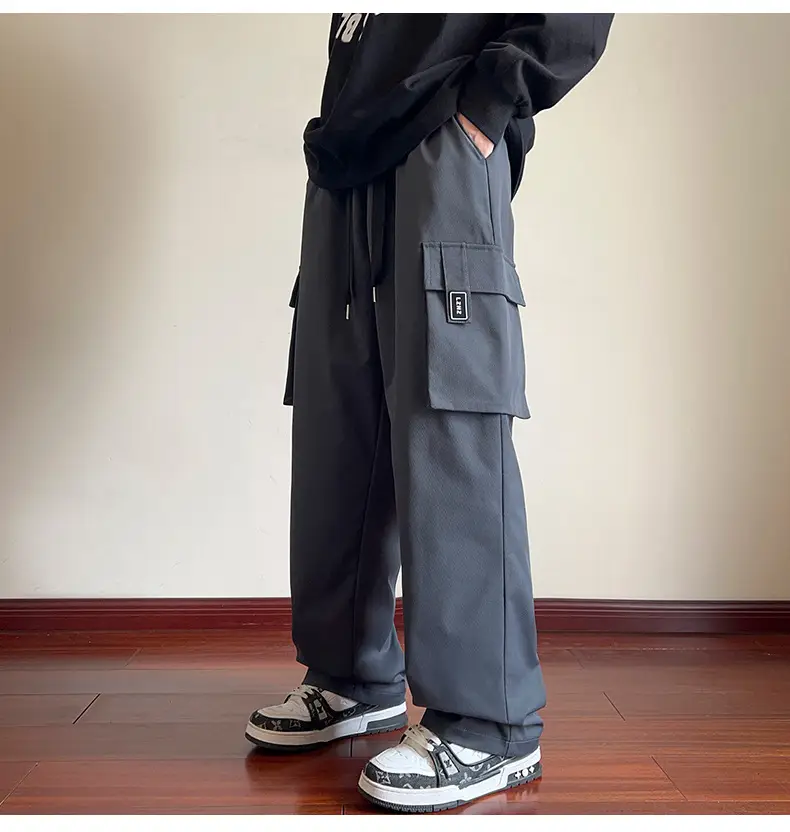 Men Black Straight Leg Cargo Pants Spring Autumn 2025 — feature 19