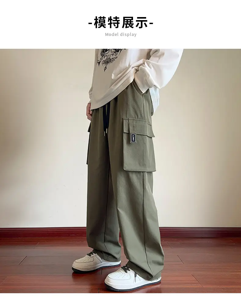 Men Black Straight Leg Cargo Pants Spring Autumn 2025 — feature 9