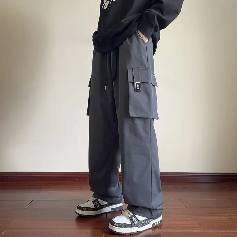 Men Black Straight Leg Cargo Pants Spring Autumn 2025 - Image 2
