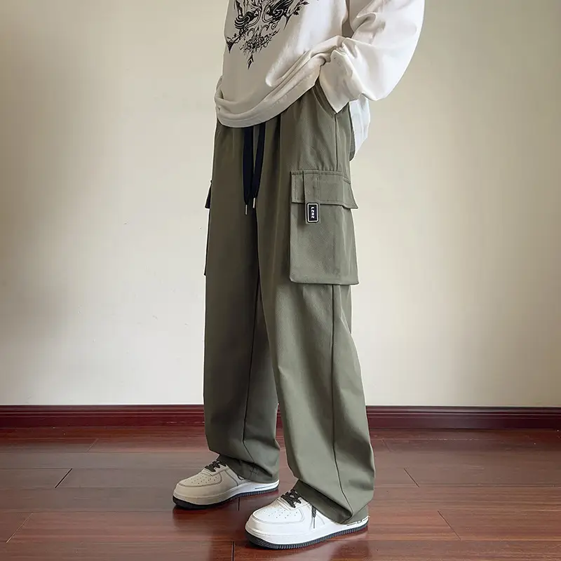 Men Black Straight Leg Cargo Pants Spring Autumn 2025 - Image 3
