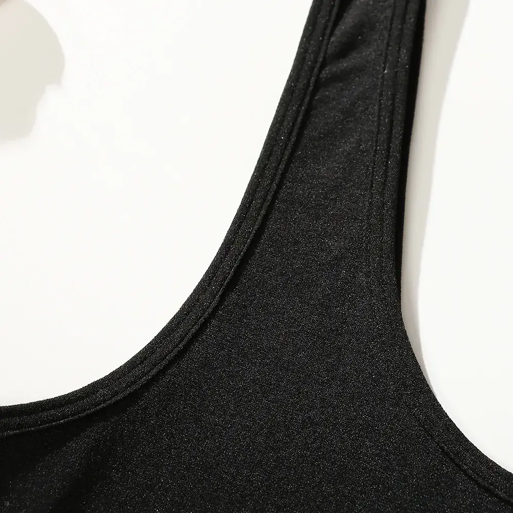 Black Round Neck Non-Buckle Vest Bra Wide Strap - Image 3