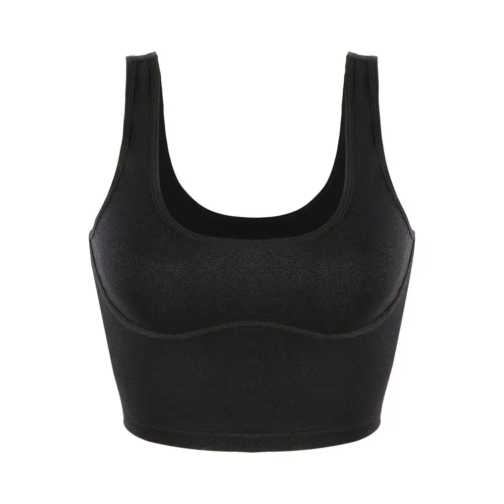 Black Round Neck Non-Buckle Vest Bra Wide Strap - Image 5