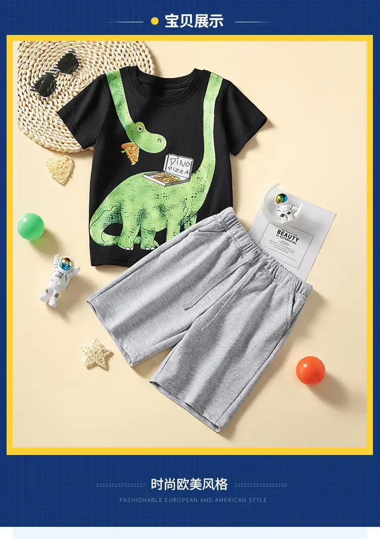 European American Boys Dino Pizza T-Shirt Set 2025 — feature 2