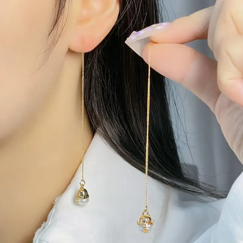 Copper Plated Pearl Earrings for Women - Image 3