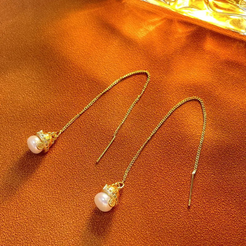 Copper Plated Pearl Earrings for Women - Image 5