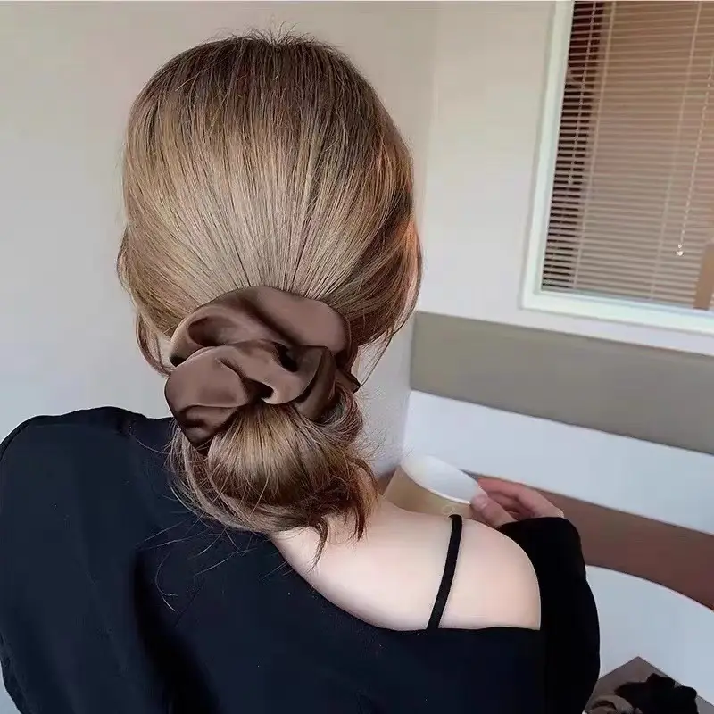 Brown Satin Hair Ring for Women High Elastic Tie - Image 10