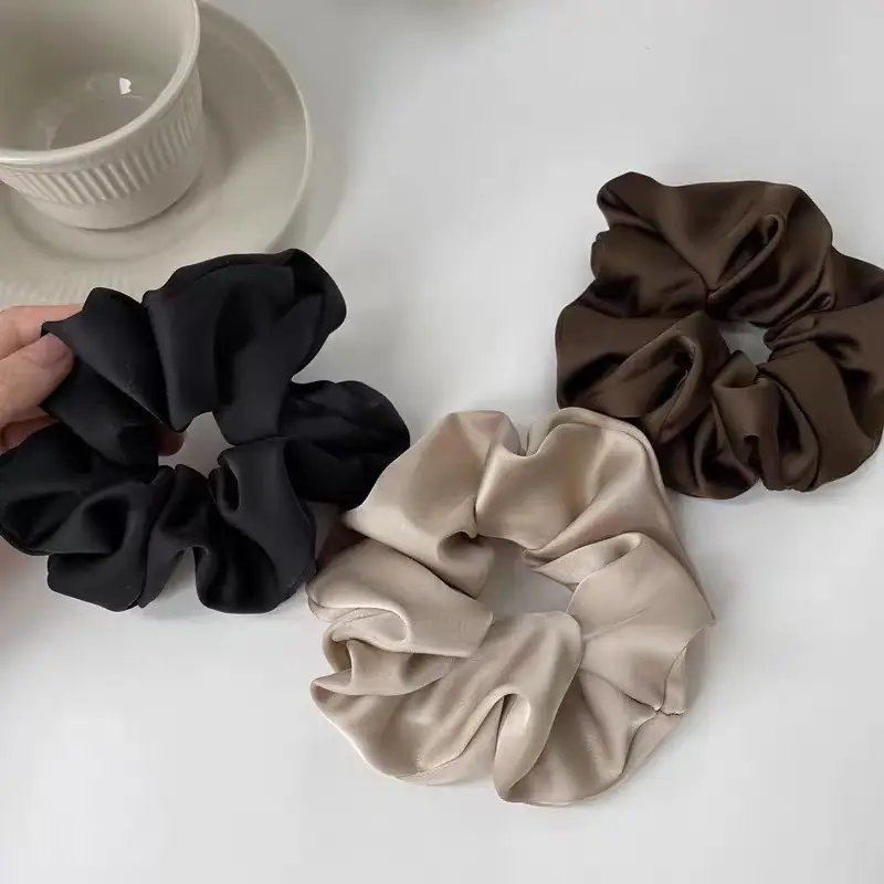 Brown Satin Hair Ring for Women High Elastic Tie — feature 1