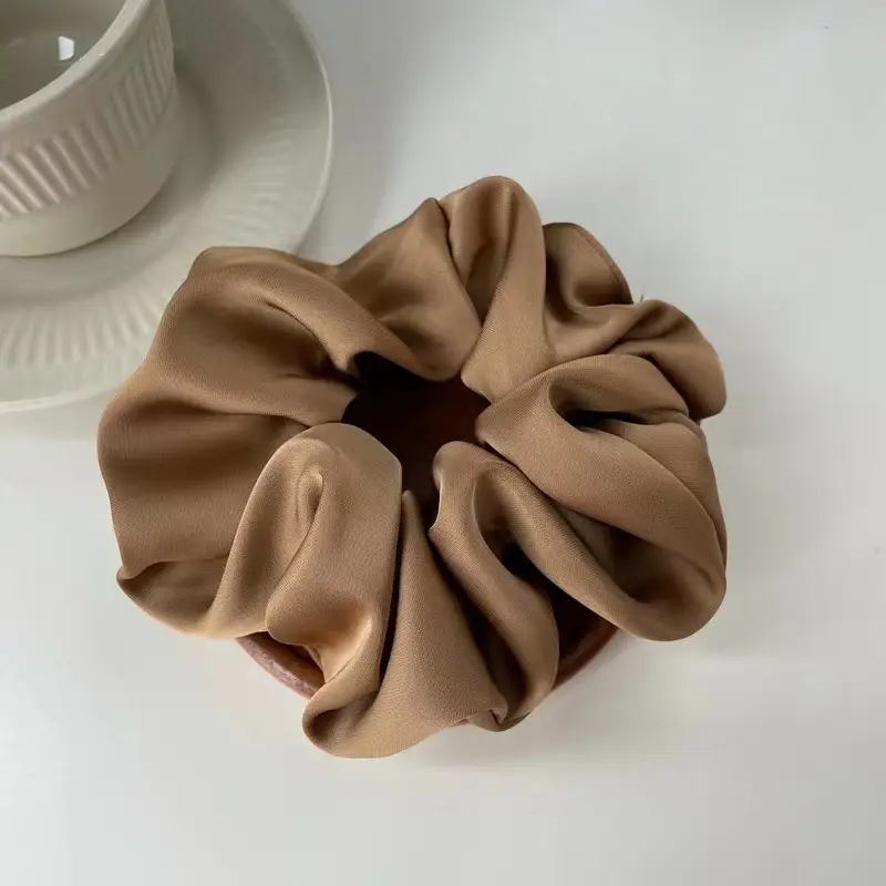 Brown Satin Hair Ring for Women High Elastic Tie — feature 6