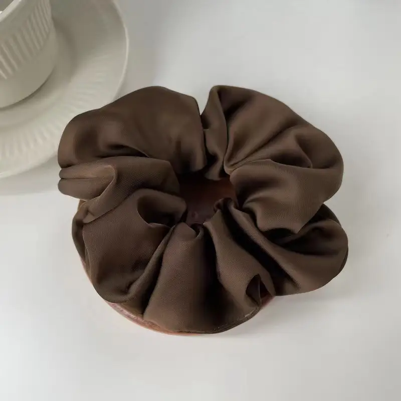Brown Satin Hair Ring for Women High Elastic Tie — feature 7