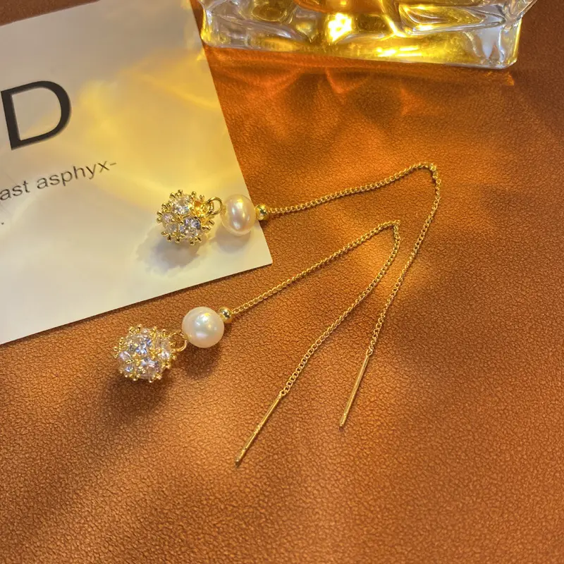Copper Plated Zircon Pearl Earrings for Women - Image 3