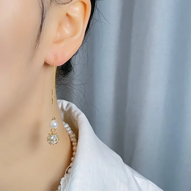 Copper Plated Zircon Pearl Earrings for Women - Image 4