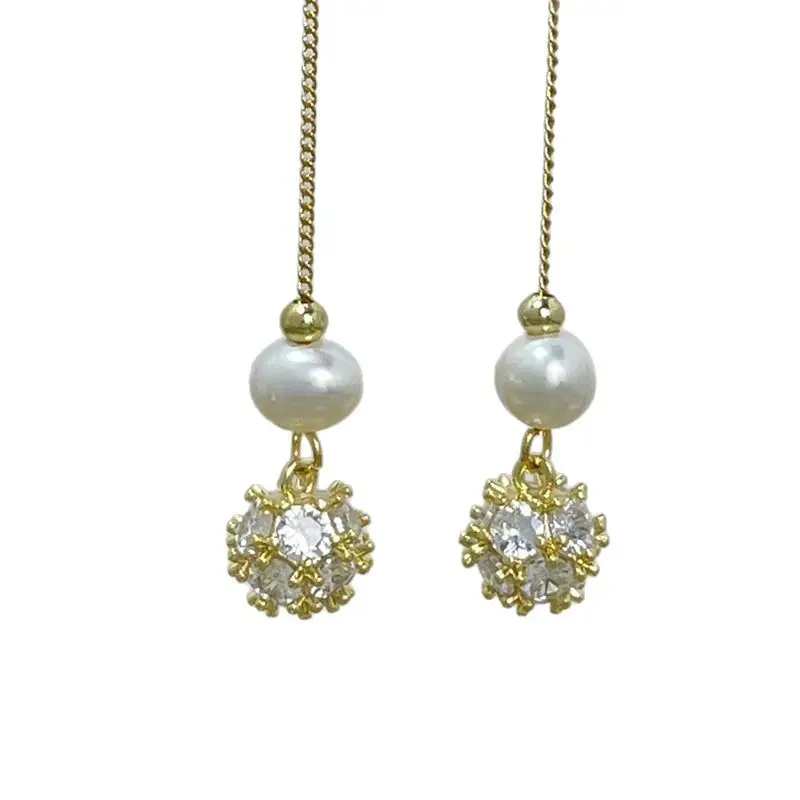 Copper Plated Zircon Pearl Earrings for Women - Image 5