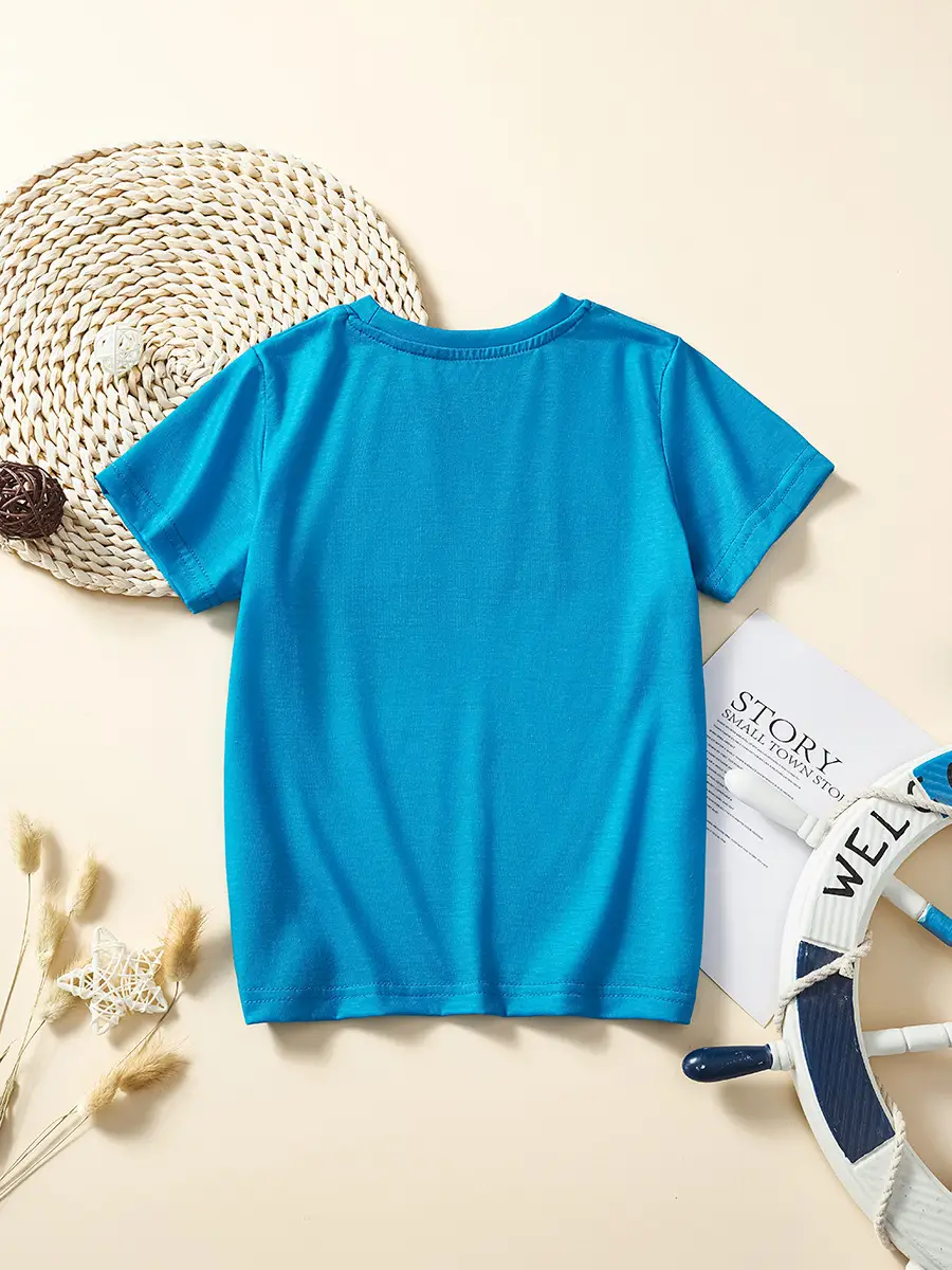 2025 Boys Ocean T-Shirt Blue Cartoon Print Summer - Image 3