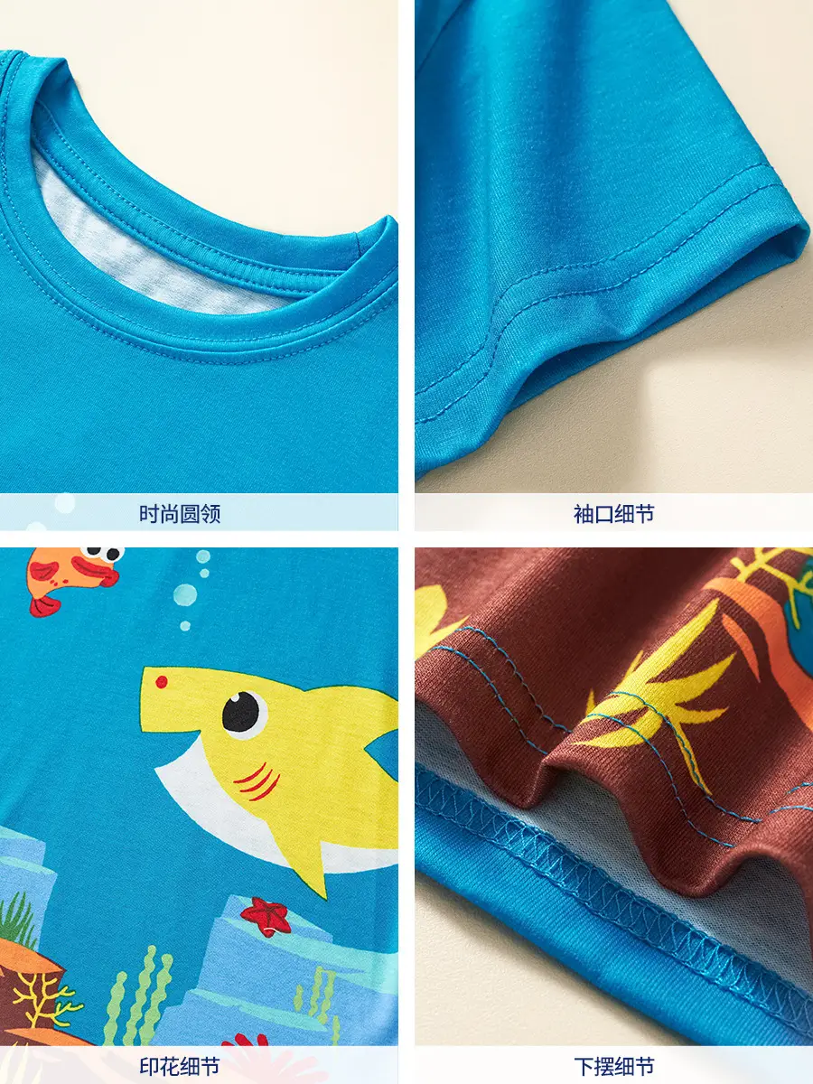 2025 Boys Ocean T-Shirt Blue Cartoon Print Summer - Image 6