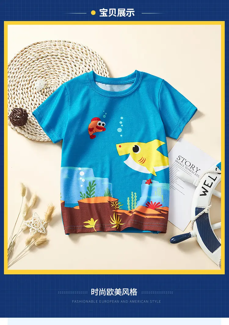 2025 Boys Ocean T-Shirt Blue Cartoon Print Summer — feature 2
