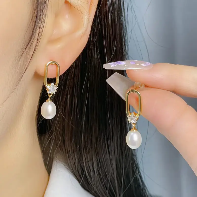 Copper Pearl Star Earrings for Women - Image 2