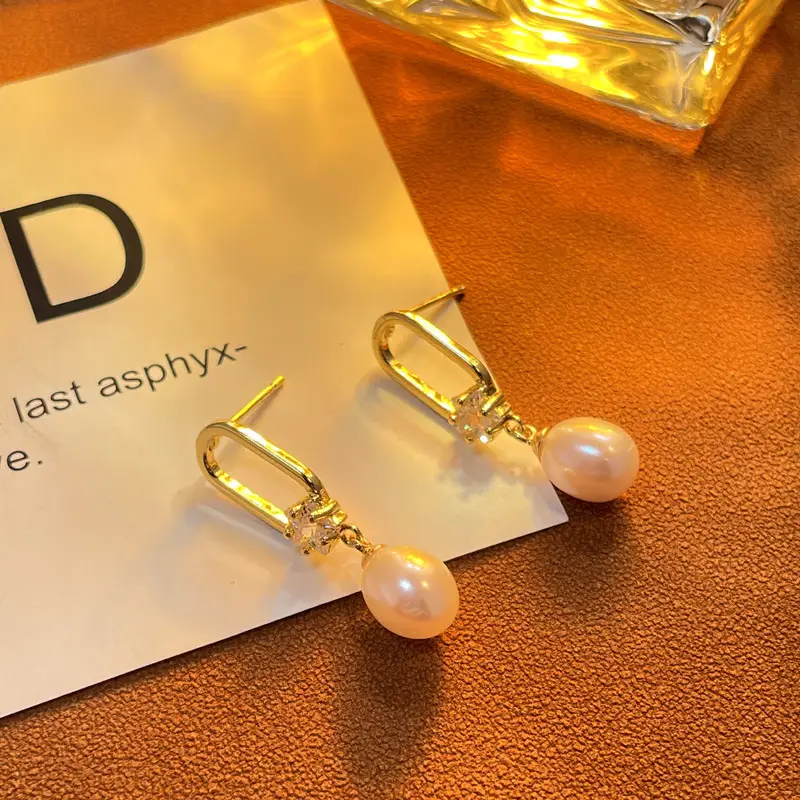 Copper Pearl Star Earrings for Women - Image 3