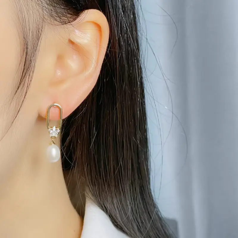 Copper Pearl Star Earrings for Women - Image 4