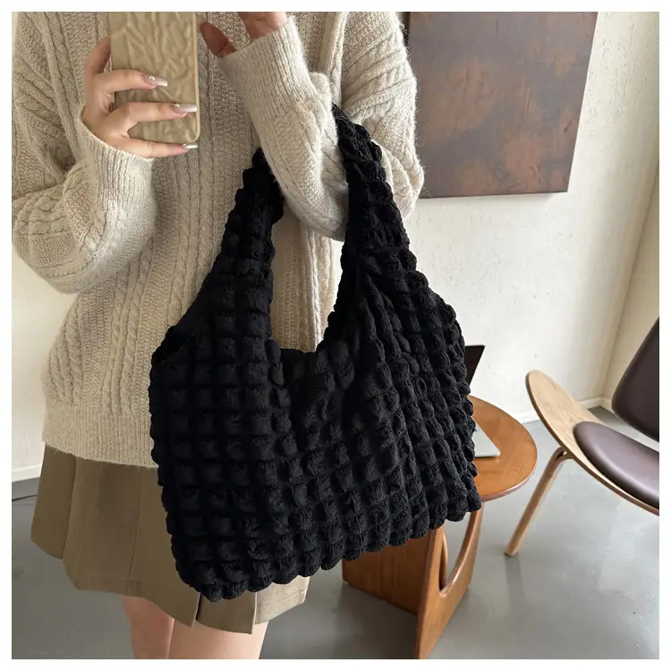 Black Pleated Shoulder Bag for Women — feature 23