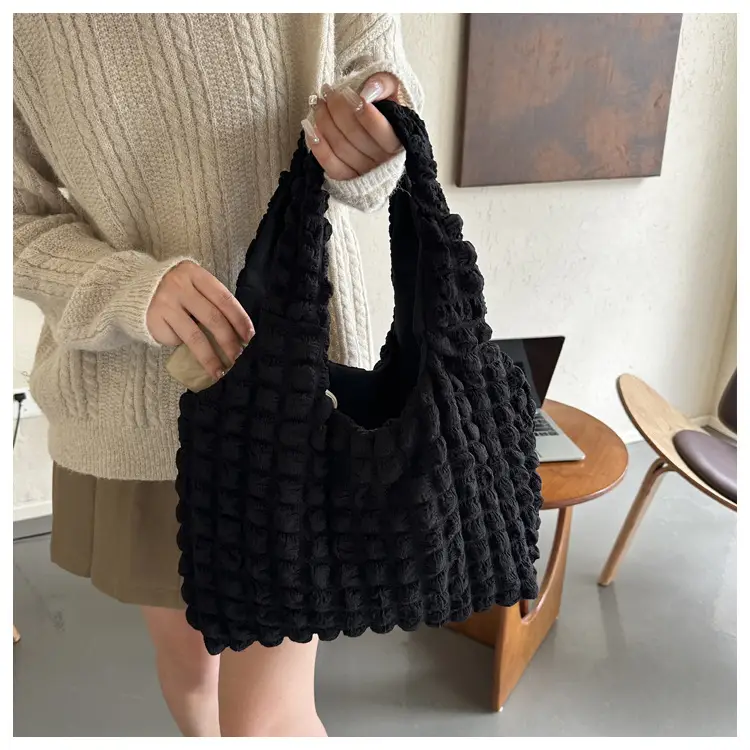 Black Pleated Shoulder Bag for Women — feature 24