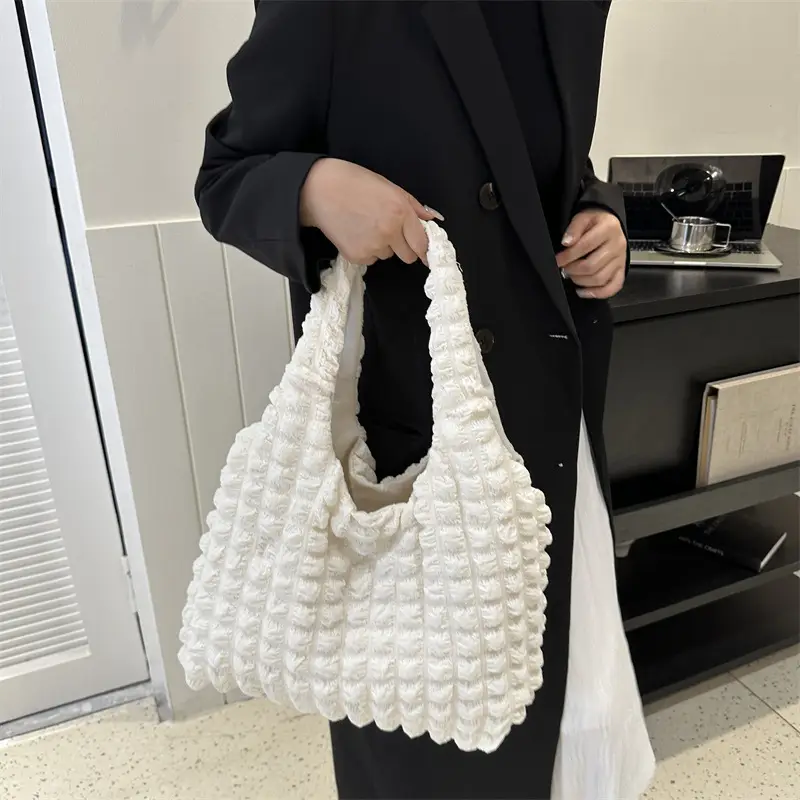Black Pleated Shoulder Bag for Women - Image 2