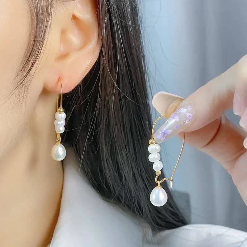 Copper Pearl Earrings for Women - Image 3