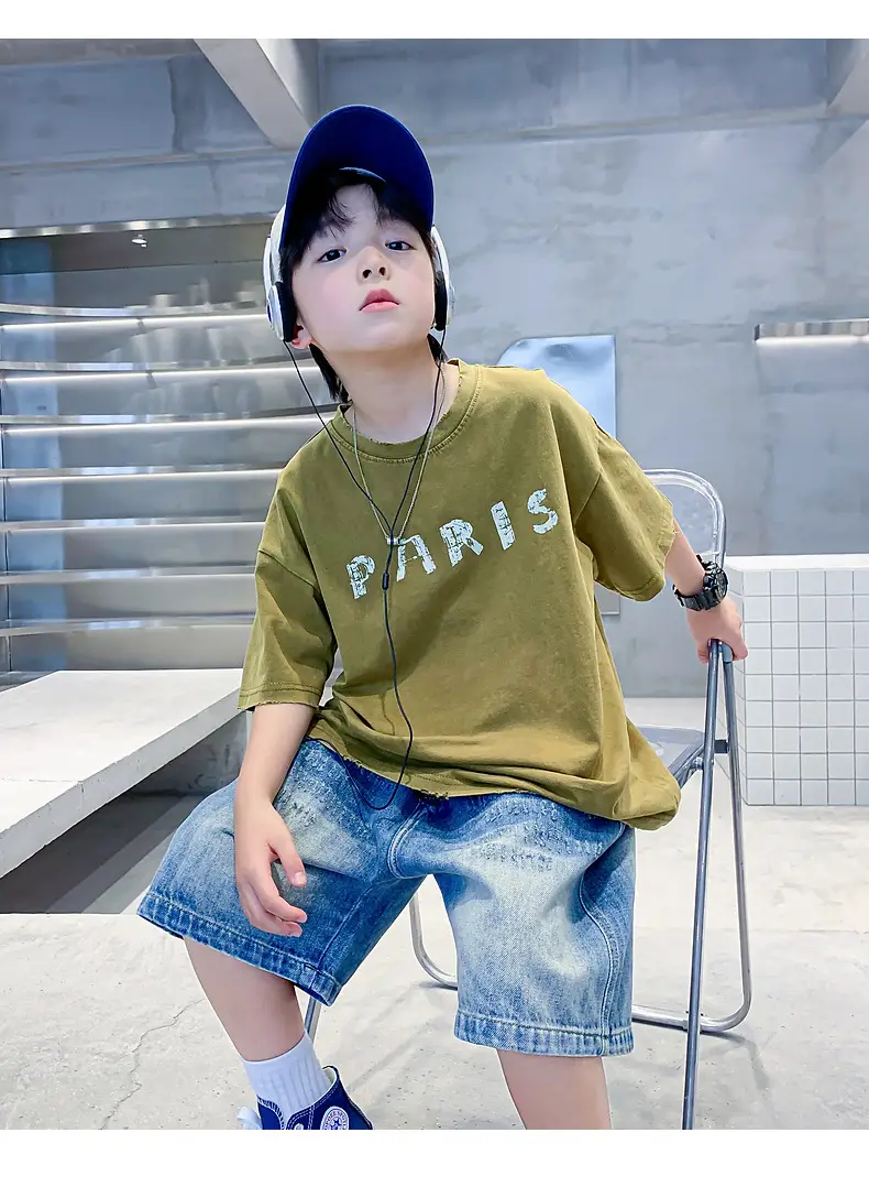 Boys Paris Print Cotton T-Shirt Olive Green 2026 — feature 14