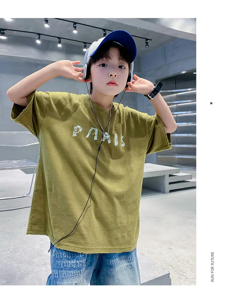 Boys Paris Print Cotton T-Shirt Olive Green 2026 — feature 15