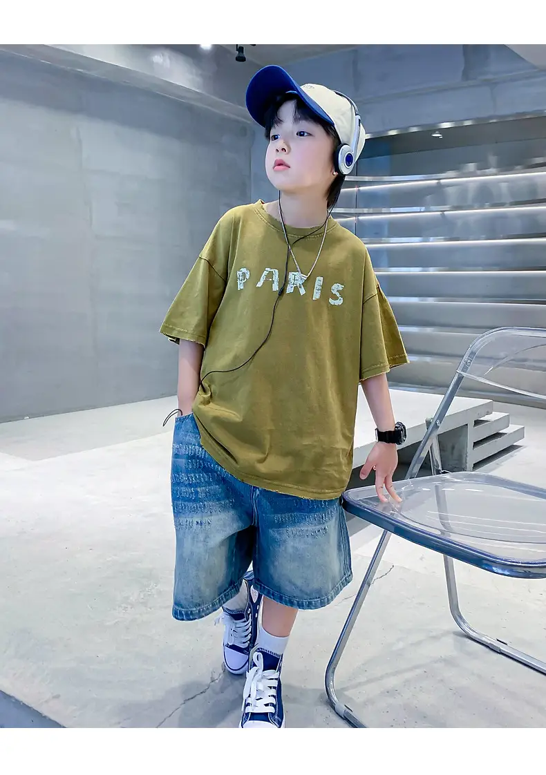 Boys Paris Print Cotton T-Shirt Olive Green 2026 — feature 16