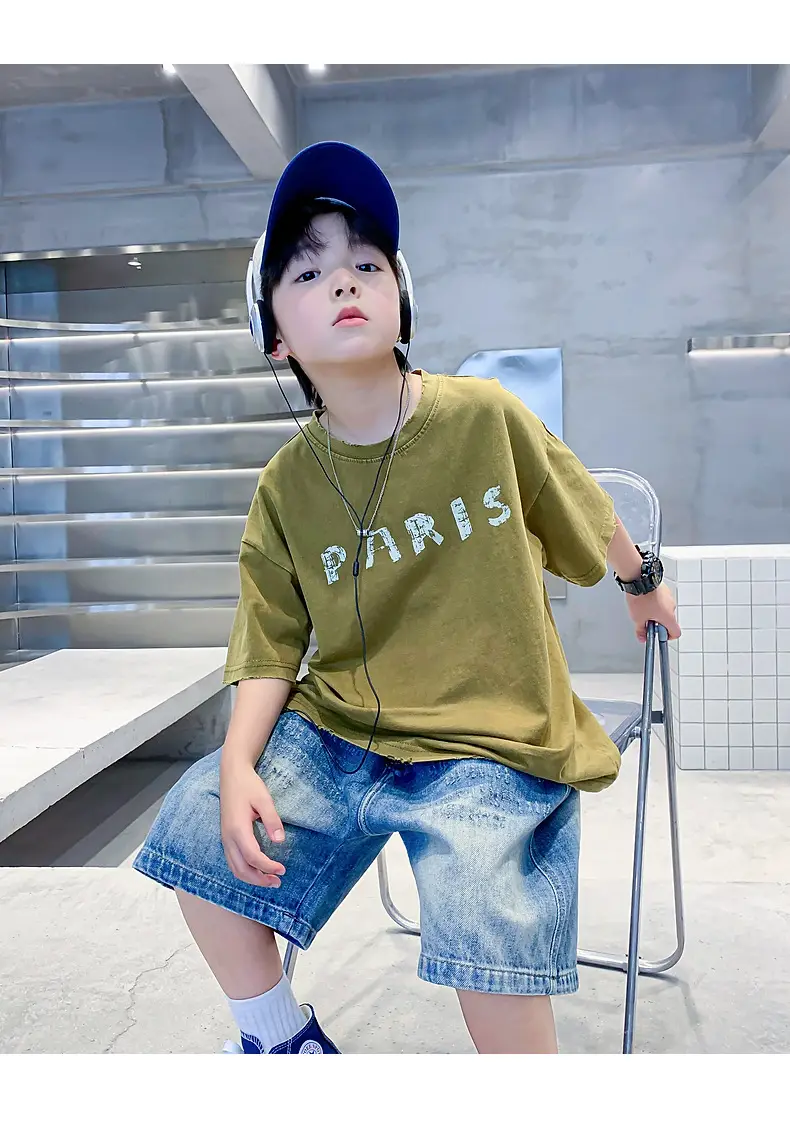 Boys Paris Print Cotton T-Shirt Olive Green 2026 — feature 18