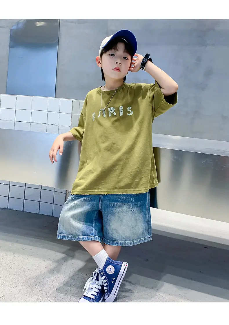 Boys Paris Print Cotton T-Shirt Olive Green 2026 — feature 19