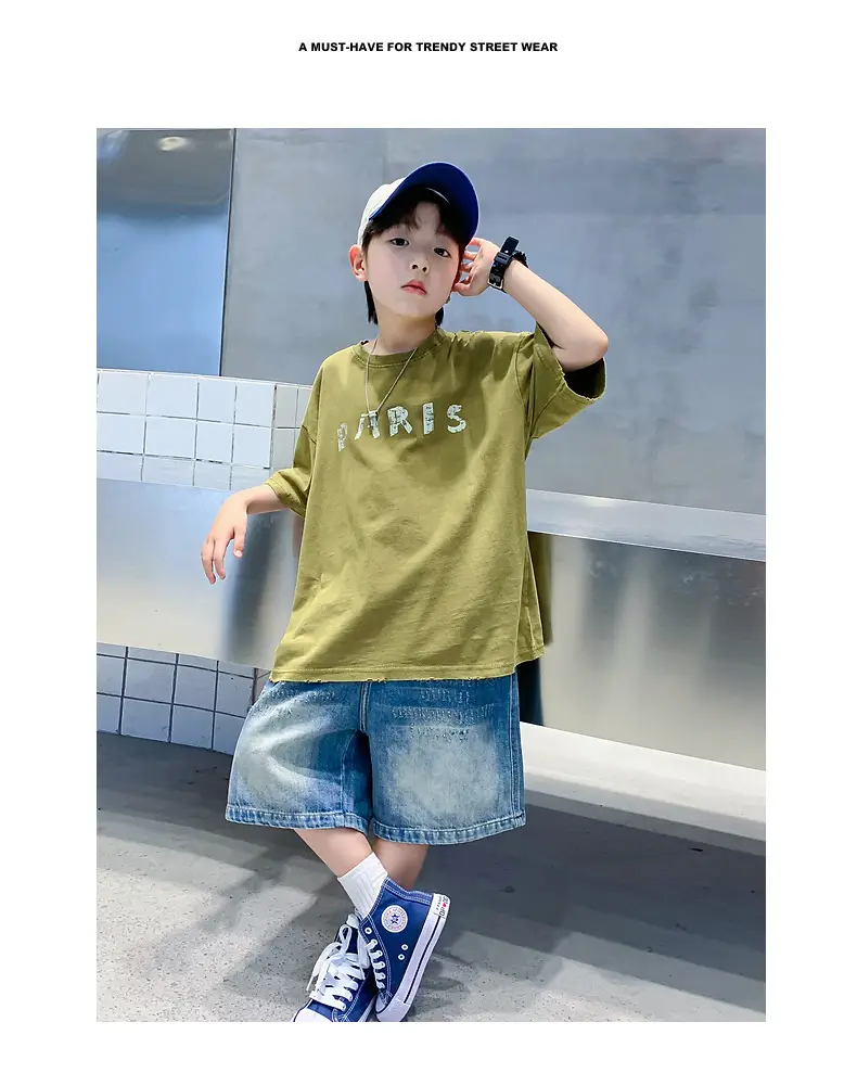Boys Paris Print Cotton T-Shirt Olive Green 2026 — feature 2