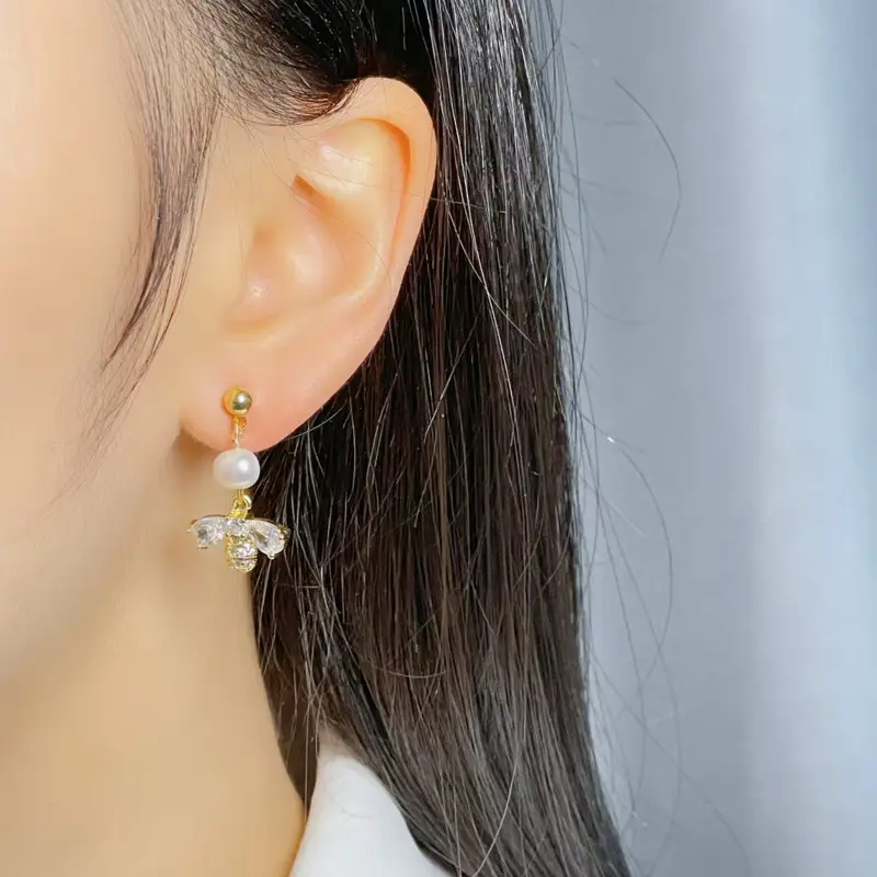 Copper Plated Pearl Bee Earrings for Women - Image 3