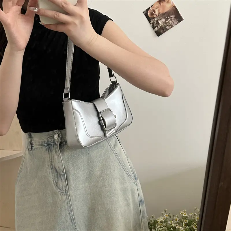 Silver French Style Shoulder Crossbody Bag for Women - Image 3