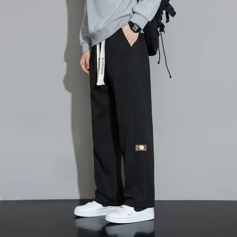 Men's Wide Leg Cotton Trousers Cream Spring Autumn - Image 7