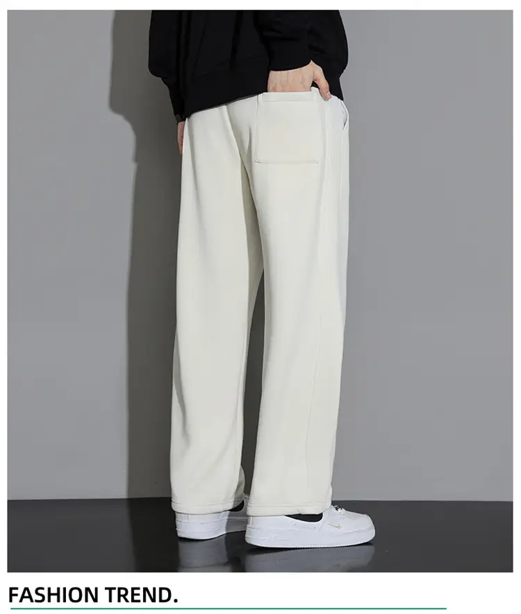 Men's Wide Leg Cotton Trousers Cream Spring Autumn — feature 13